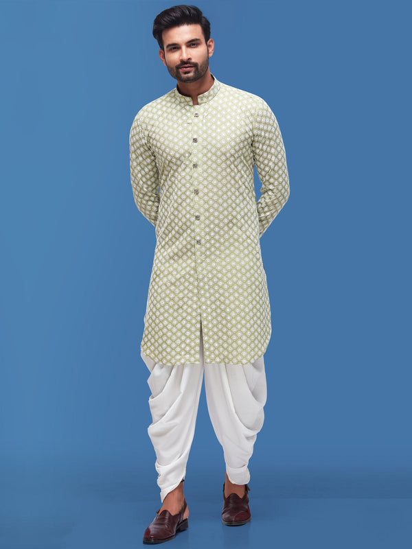 Modern Styled Pistachio Green Kurta Enriched with Self Work