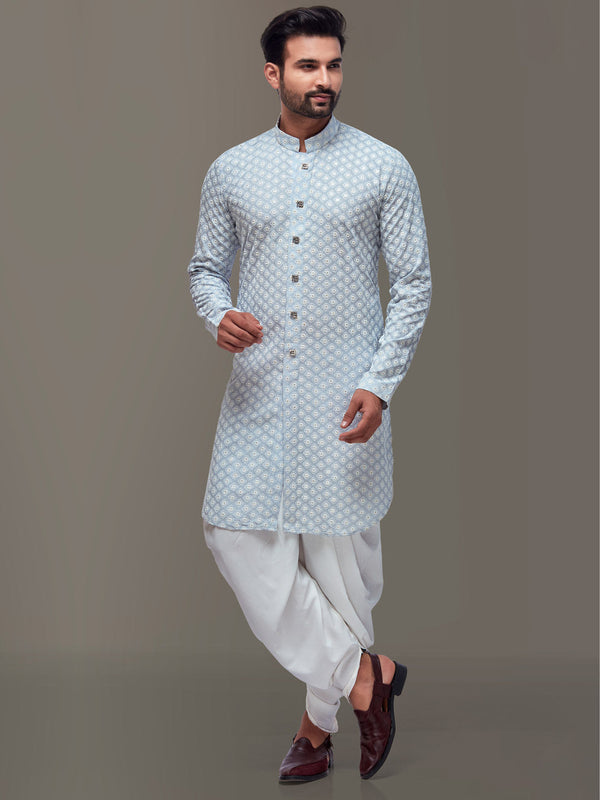 Stylish Sherwani Looking Kurta for Men in Light Blue