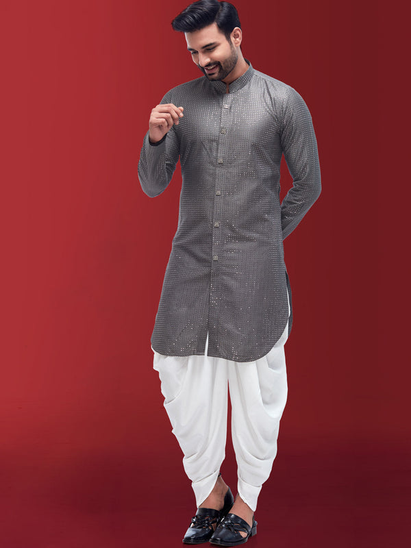 Men Jazzy Grey Woven Design Kurta