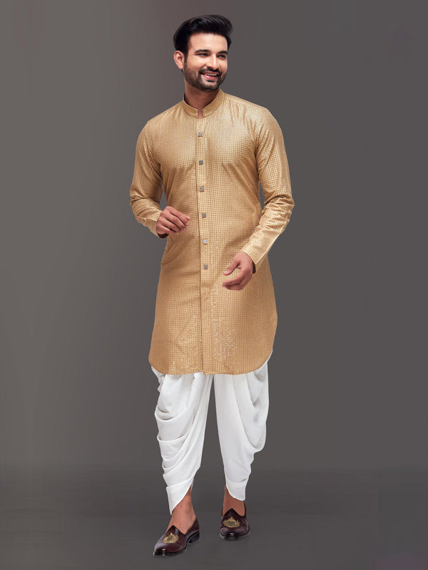 Shimmery Golden Design Kurta with Sequence for Men