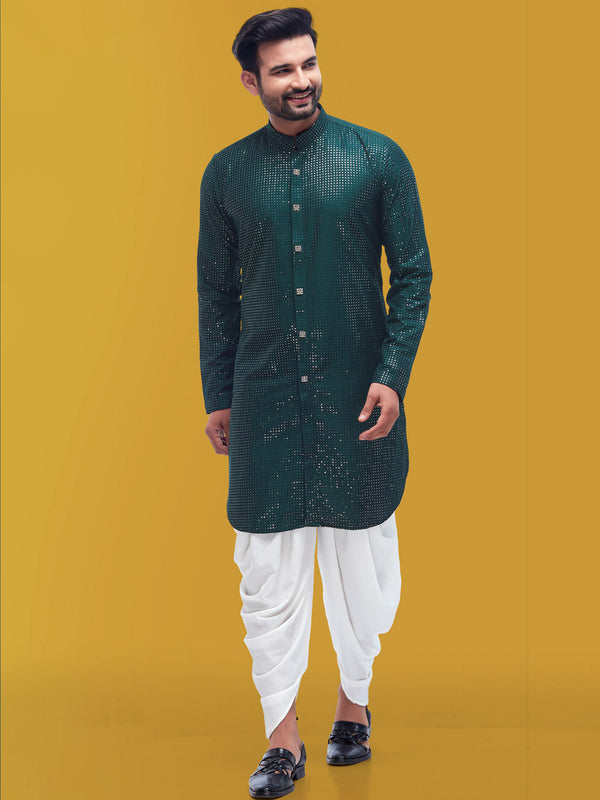 Men Green Sequenced Work Kurta for Occasions