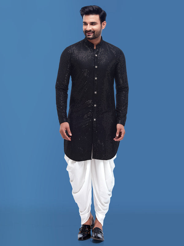 Dashing Black Heavywork Kurta for Men