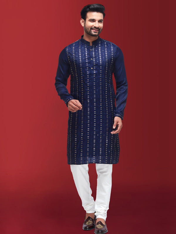 Fabulous Ink Blue Stripped Kurta with Minimal Work