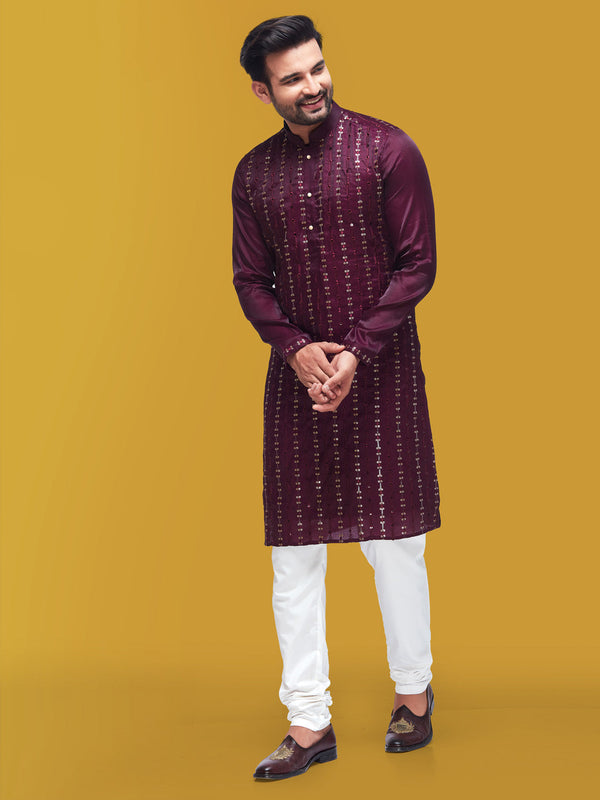 Maroon Coloured Kurta Elevated with Sequence and Embroidery