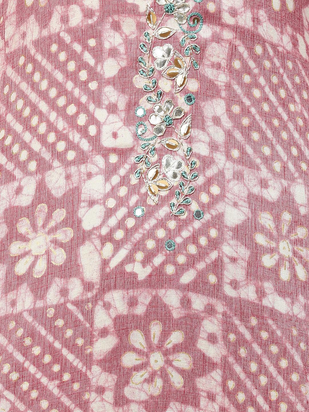 Ethnic Printed & Embroidered Straight Kurta - Rose Dawn - Indiakreations