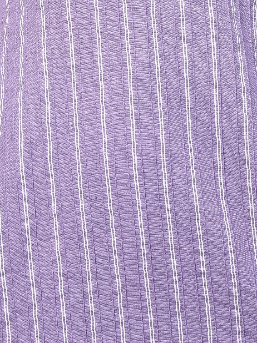 Printed & Pintuck Striped Straight Kurta - Lavender - Indiakreations