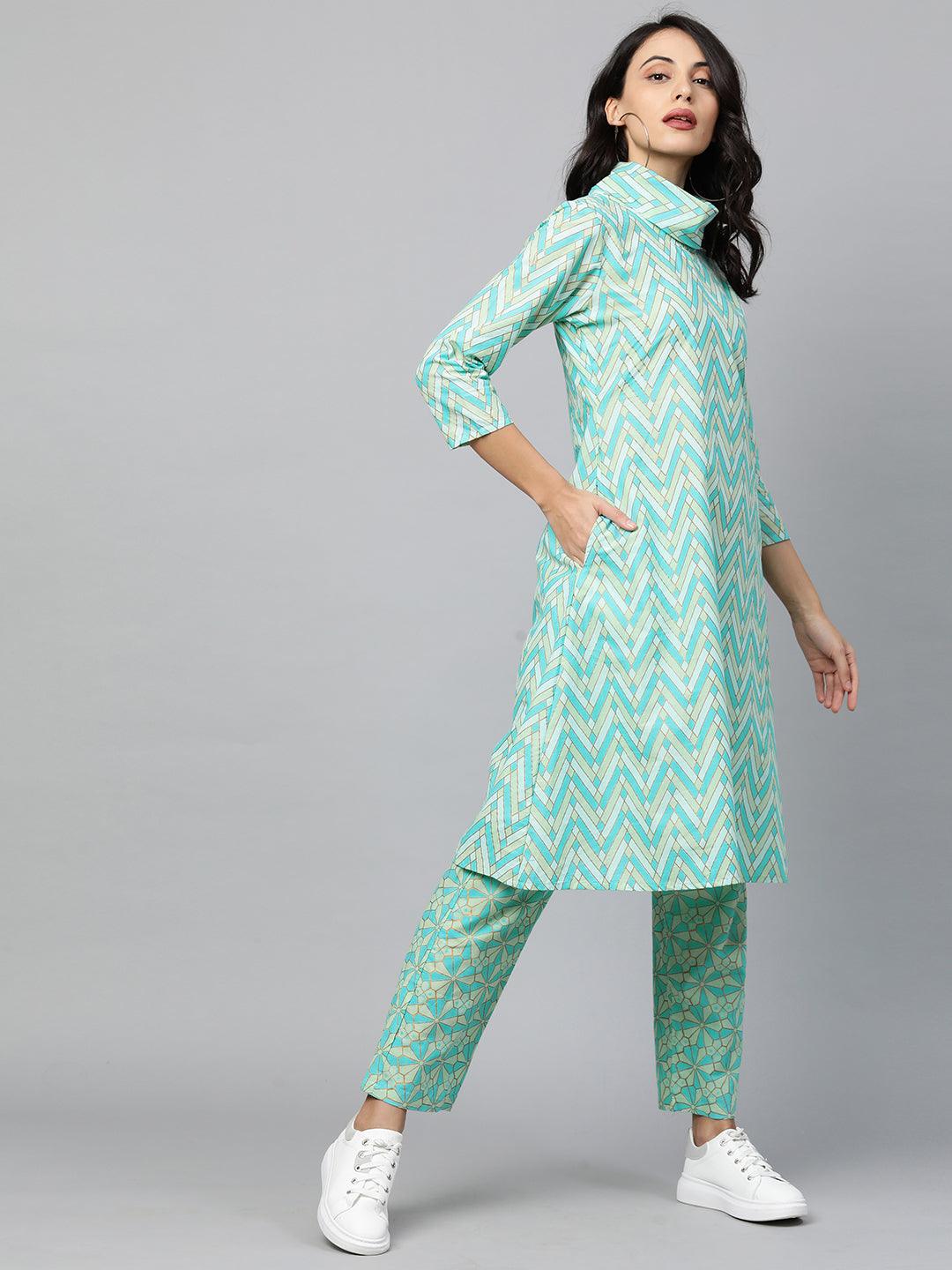 Ethnic Printed A-Line Kurta with Pant – Multi - Indiakreations