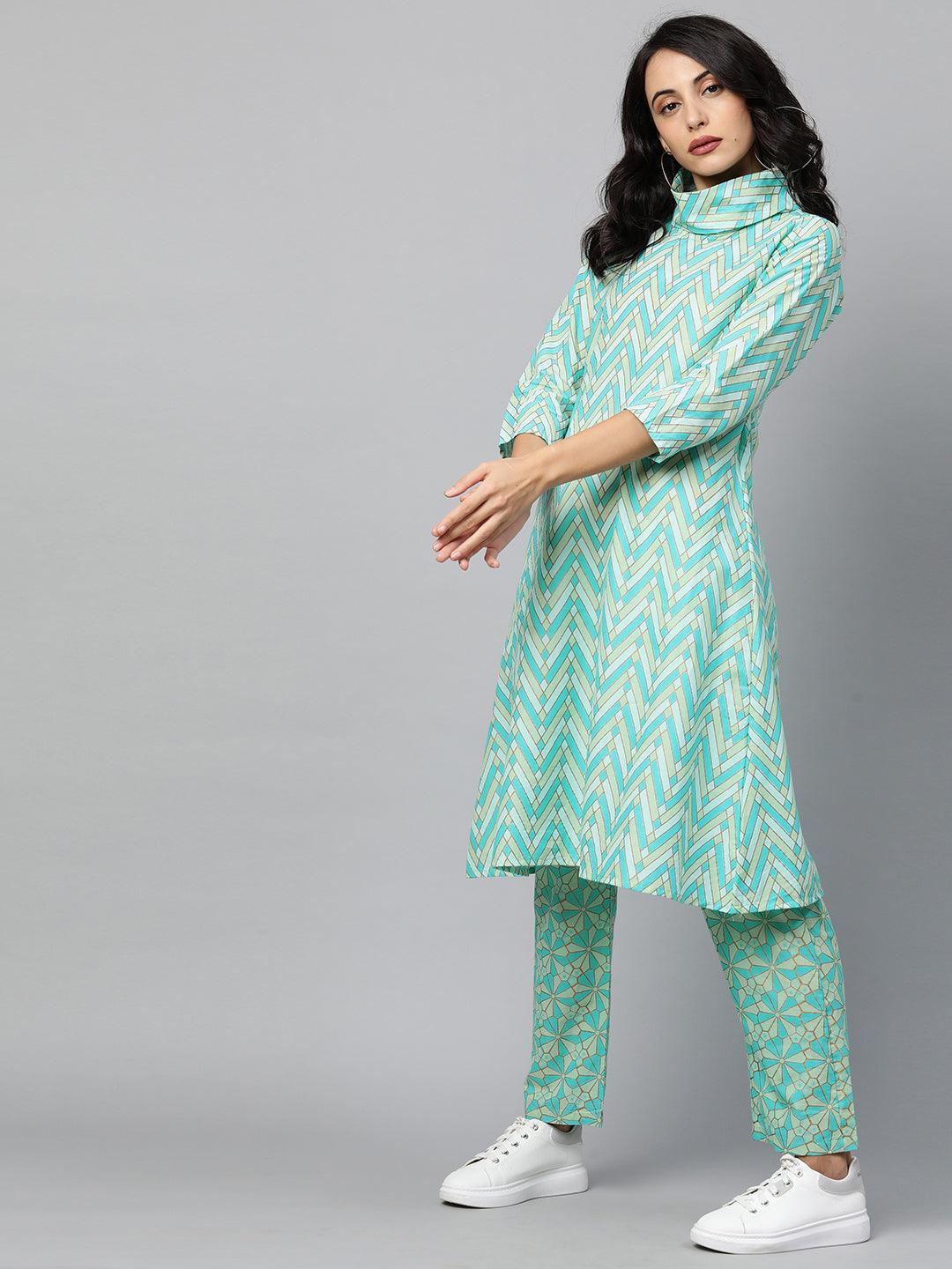 Ethnic Printed A-Line Kurta with Pant – Multi - Indiakreations