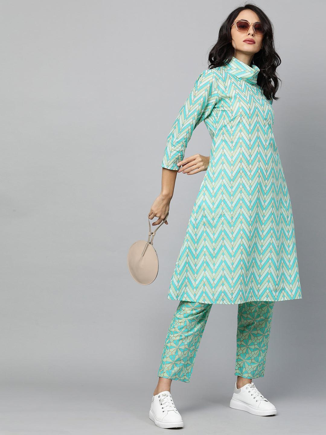 Ethnic Printed A-Line Kurta with Pant – Multi - Indiakreations