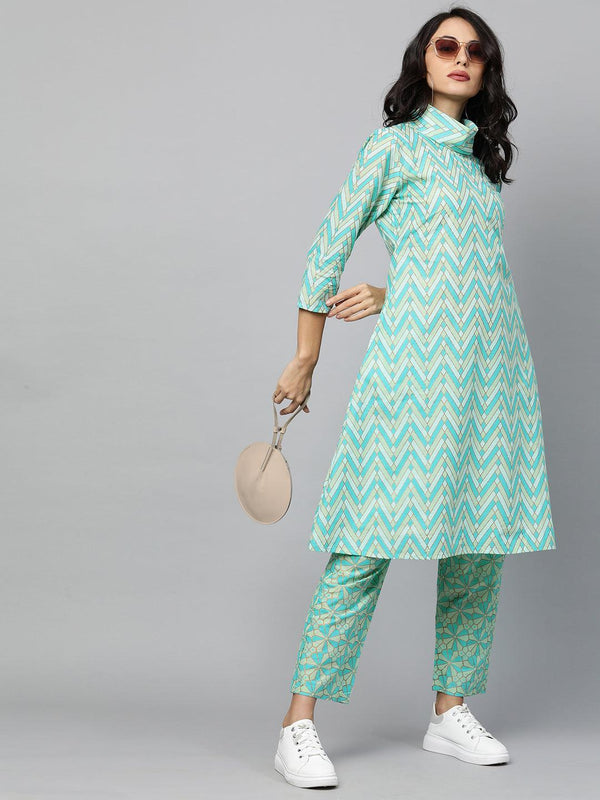 Ethnic Printed A-Line Kurta with Pant – Multi - Indiakreations