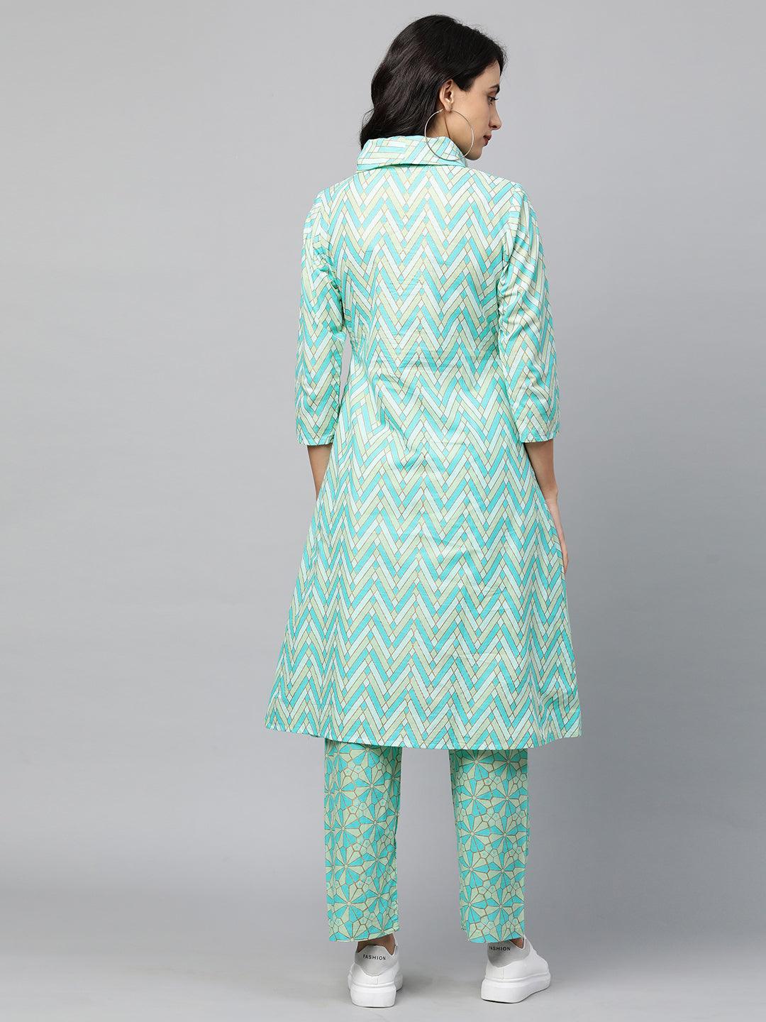 Ethnic Printed A-Line Kurta with Pant – Multi - Indiakreations