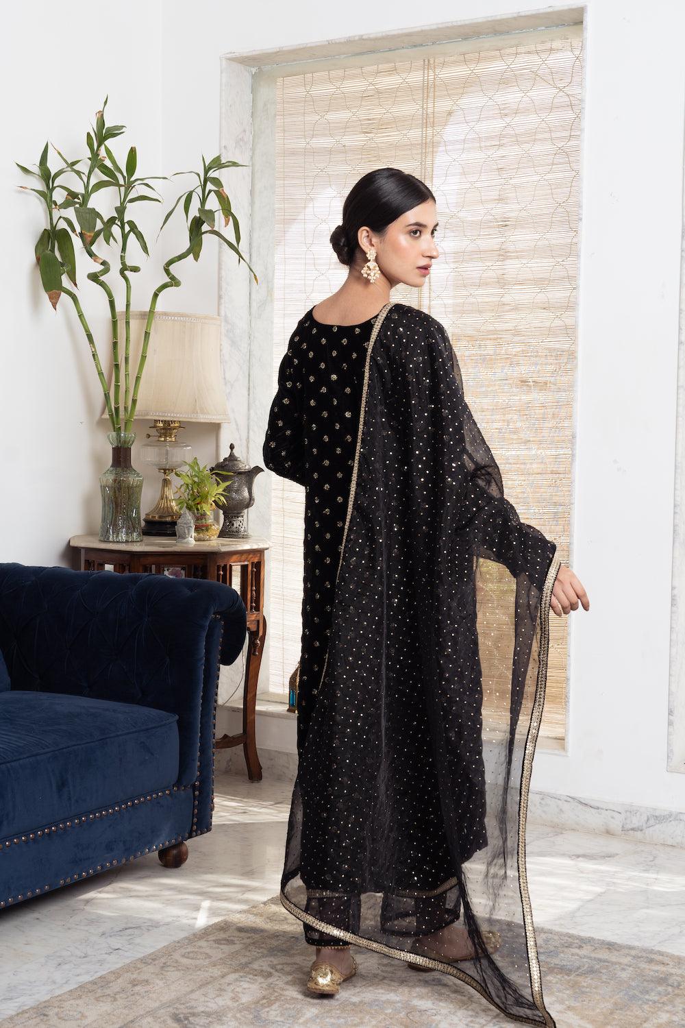 Khwabidah Black Kurta Set of 3 - Indiakreations