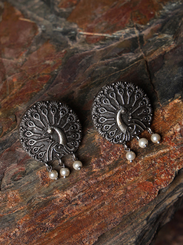 Women's Oxidized Peacock Shaped Stud Earrings - Jazz and Sizzle