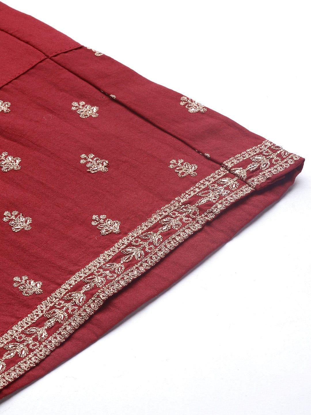 Varanga Maroon Embroidered Kurta With Embroidered Trouser And Ombre Dupatta - Indiakreations