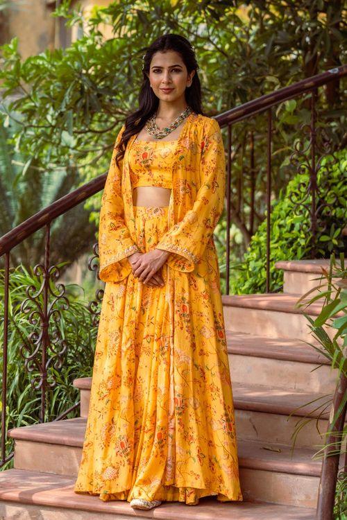 Yellow Printed Jacket Set - Indiakreations