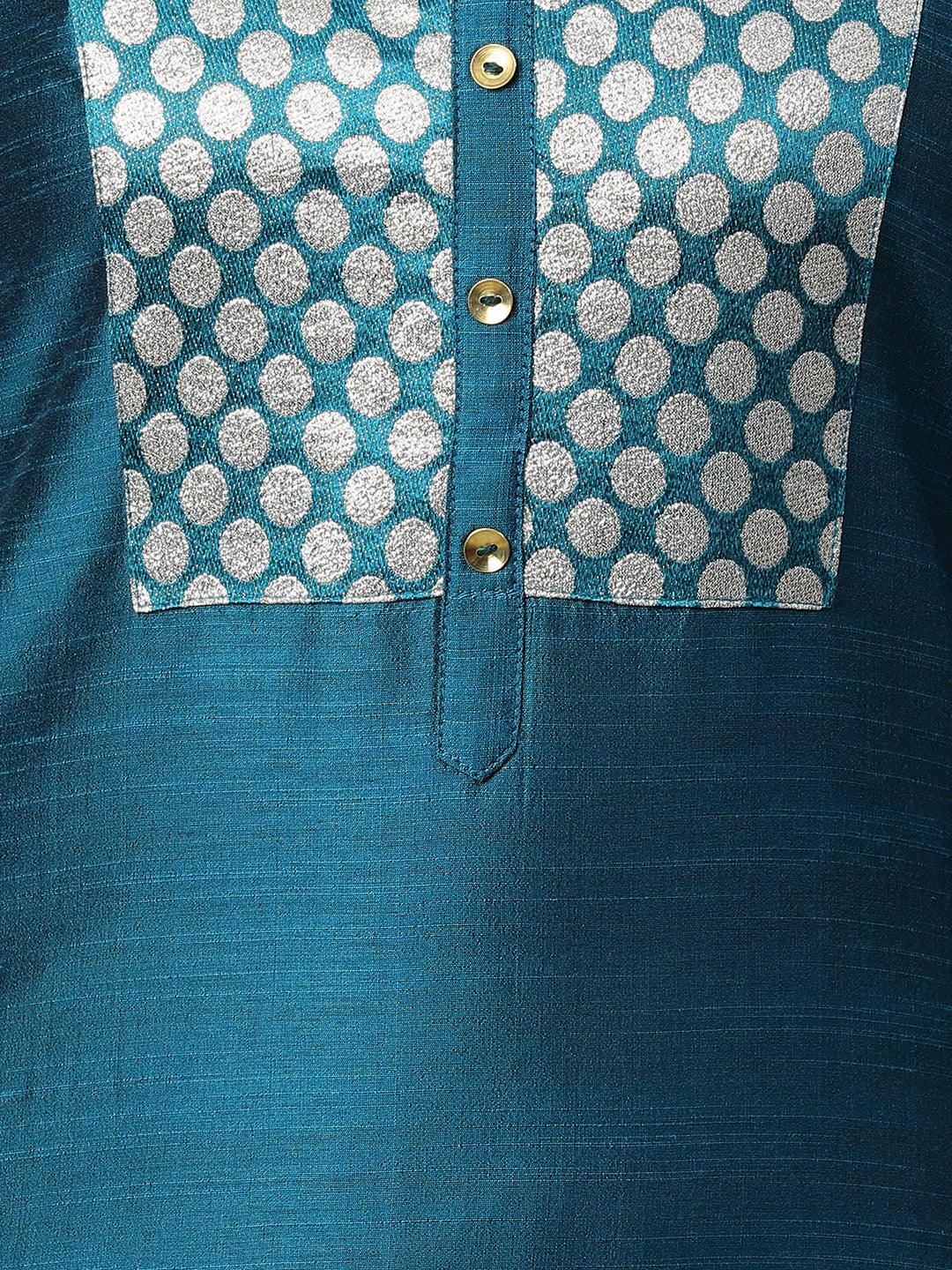 Woven Zari Pattern Straight Kurta - Teal Blue - Indiakreations