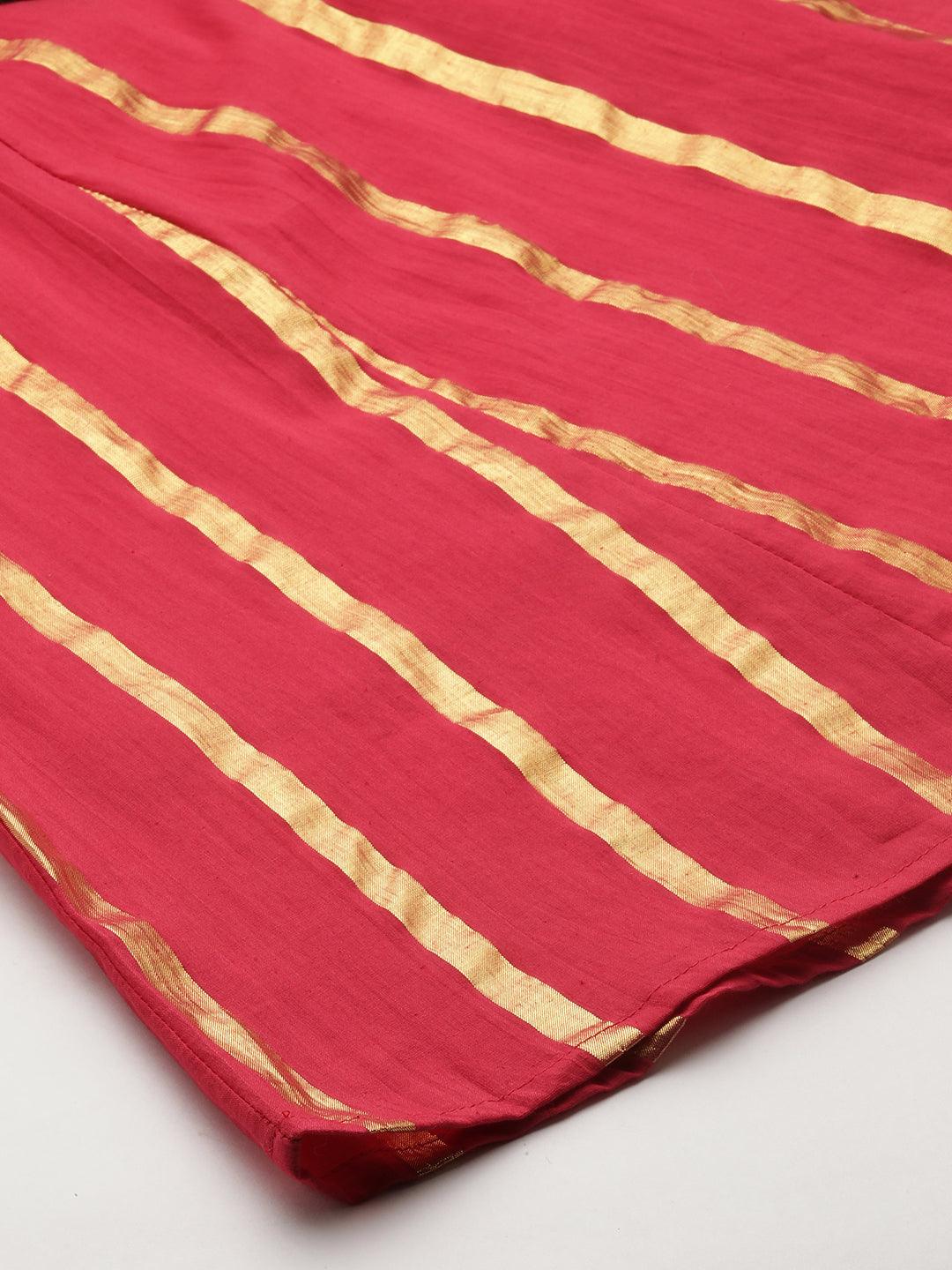 Lurex Woven Stripes Flare Palazzo - Red - Indiakreations