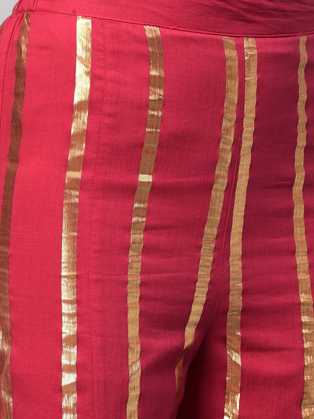 Lurex Woven Stripes Flare Palazzo - Red - Indiakreations