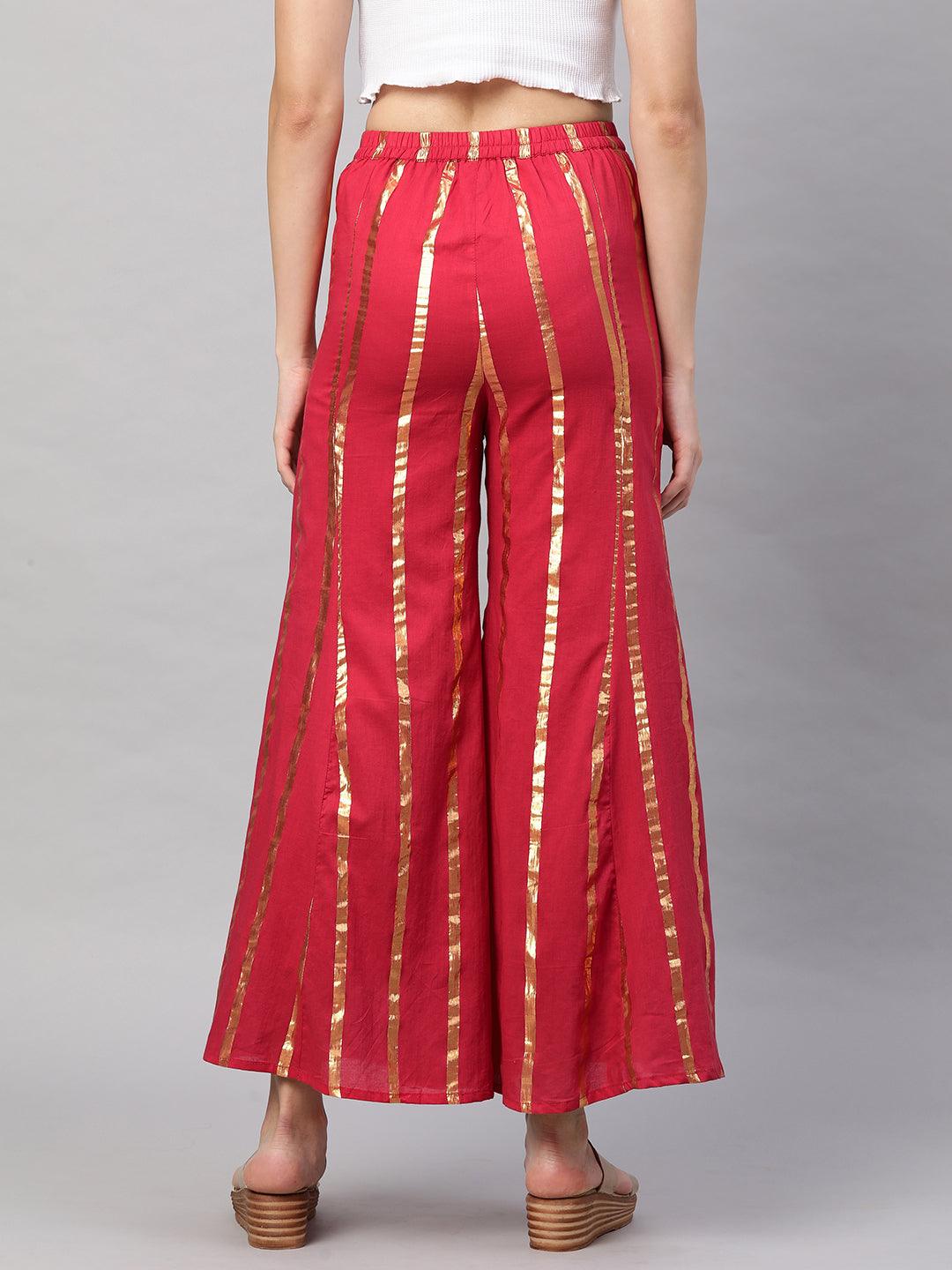 Lurex Woven Stripes Flare Palazzo - Red - Indiakreations