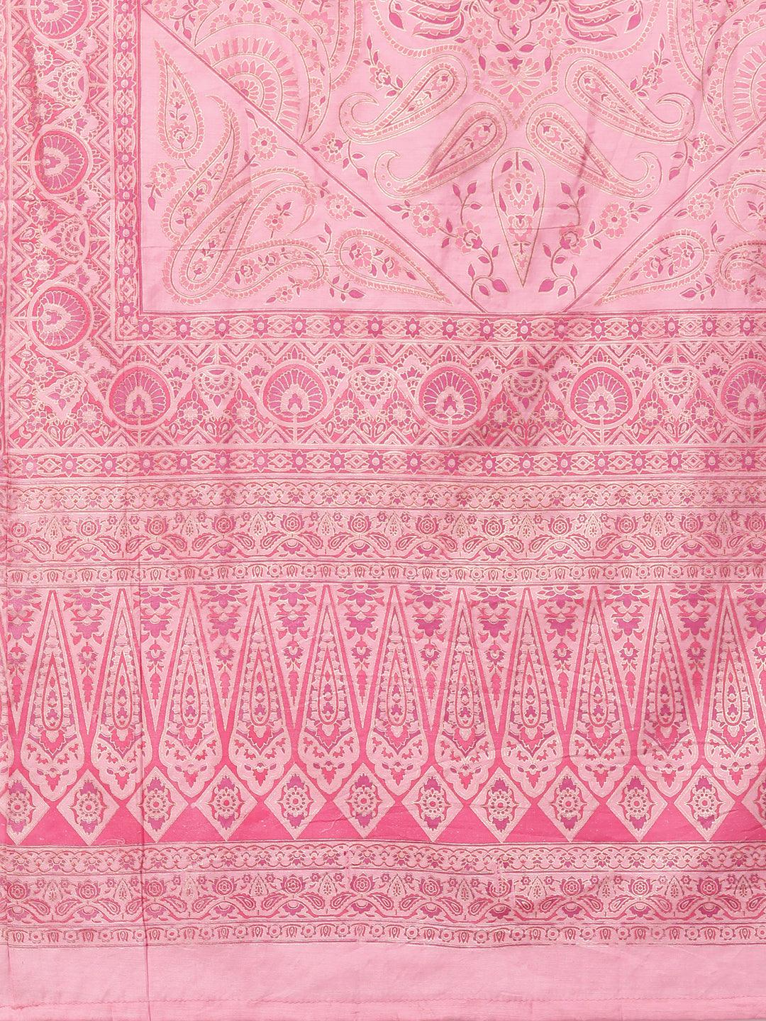 Zari Woven Kurta with Printed Dupatta - Ruby Pink - Indiakreations