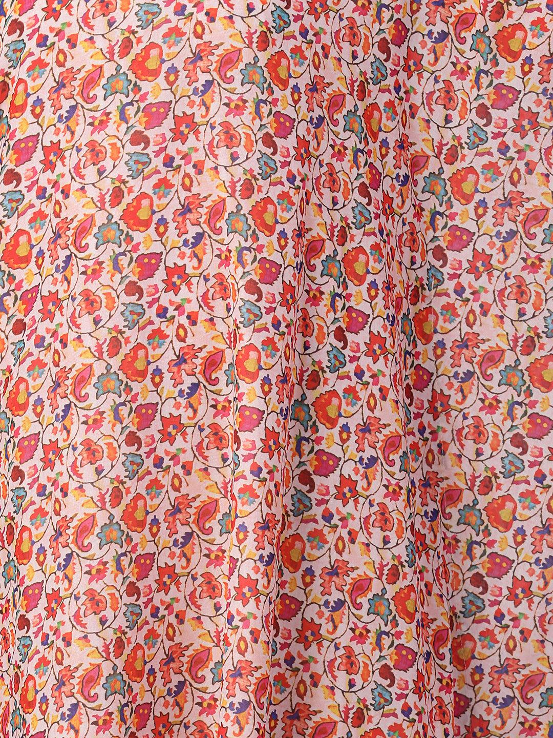 Colorful Jaal Printed Cowl Draped Dress - Peach - Indiakreations