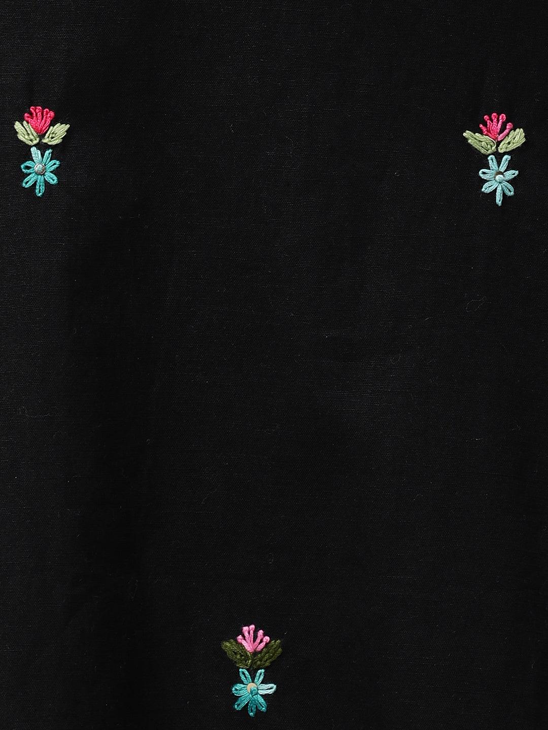 Floral Embroidered Kurta and Striped Pant - Black - Indiakreations