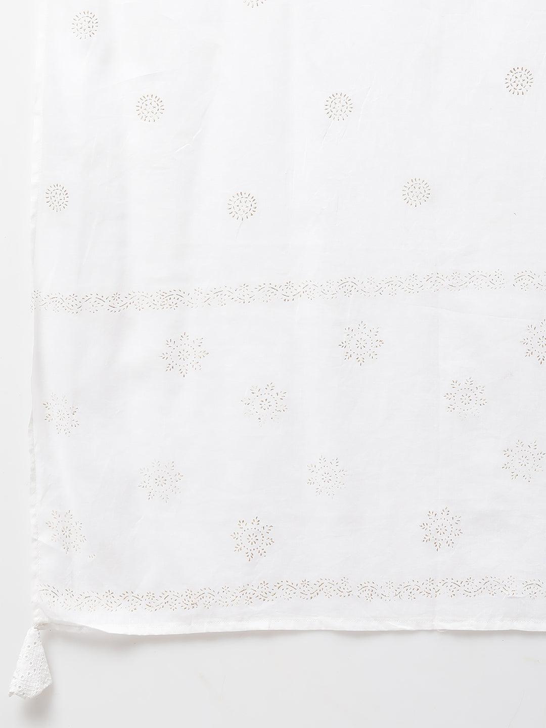 Chikankari Kurta with Pant and Rogan Dupatta - White - Indiakreations