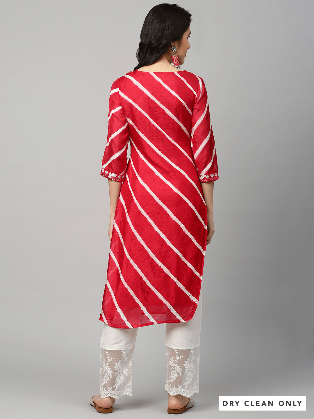 Leheriya Printed & Embroidered Kurta - Red - Indiakreations