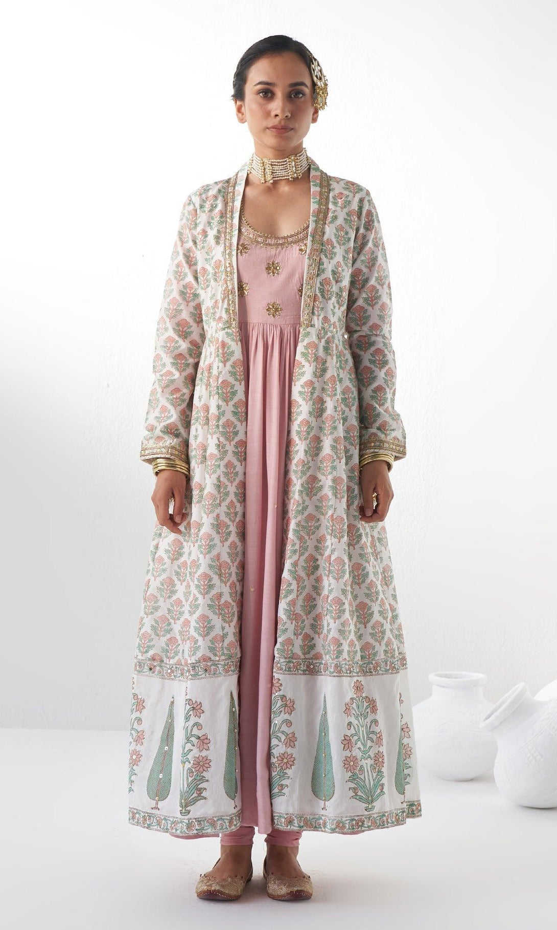 Jahanara Pink Gota Embroidered Anarkali With Chooridar and Jacket- Set of 3 - RTS - Indiakreations