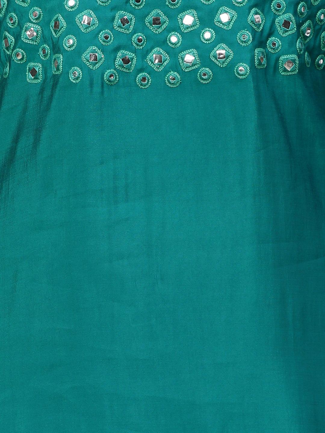 Foil Mirror Embroidered Straight Kurta - Green - Indiakreations