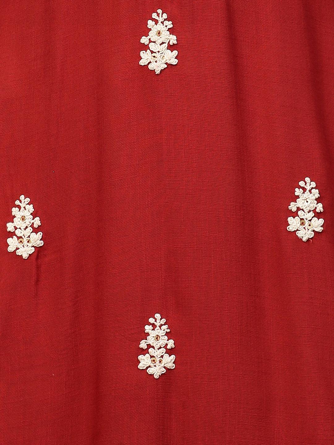 Kashmiri Embroidered Straight Kurta - Crimson Red - Indiakreations