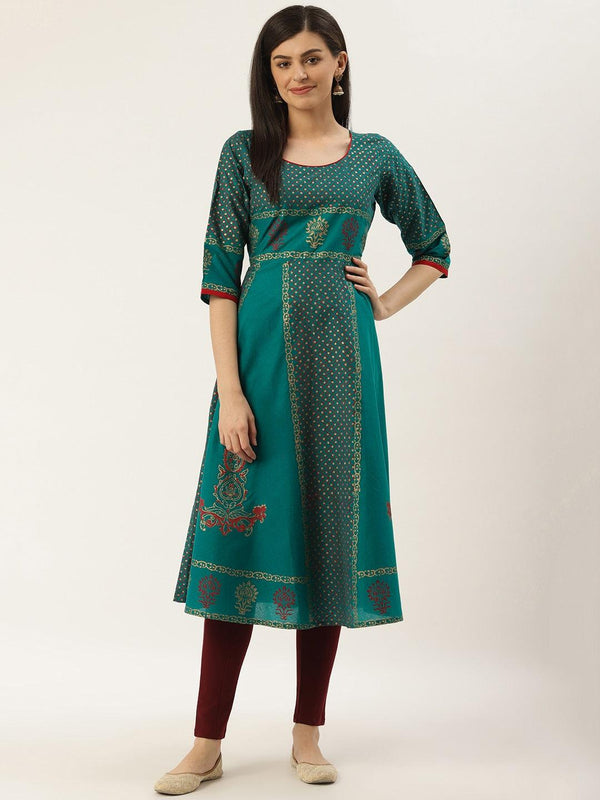 Women's Green Printed Anarkali Kurta - Noz2Toz - Indiakreations