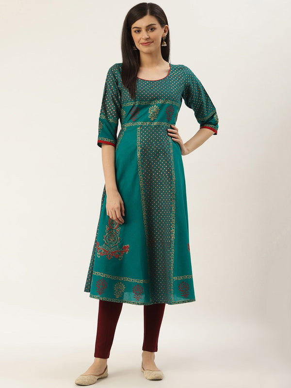 Women's Green Printed Anarkali Kurta - Noz2Toz