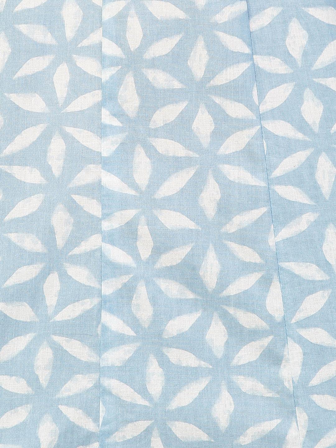 Dense Printed A-Line Dress - Powder Blue - Indiakreations