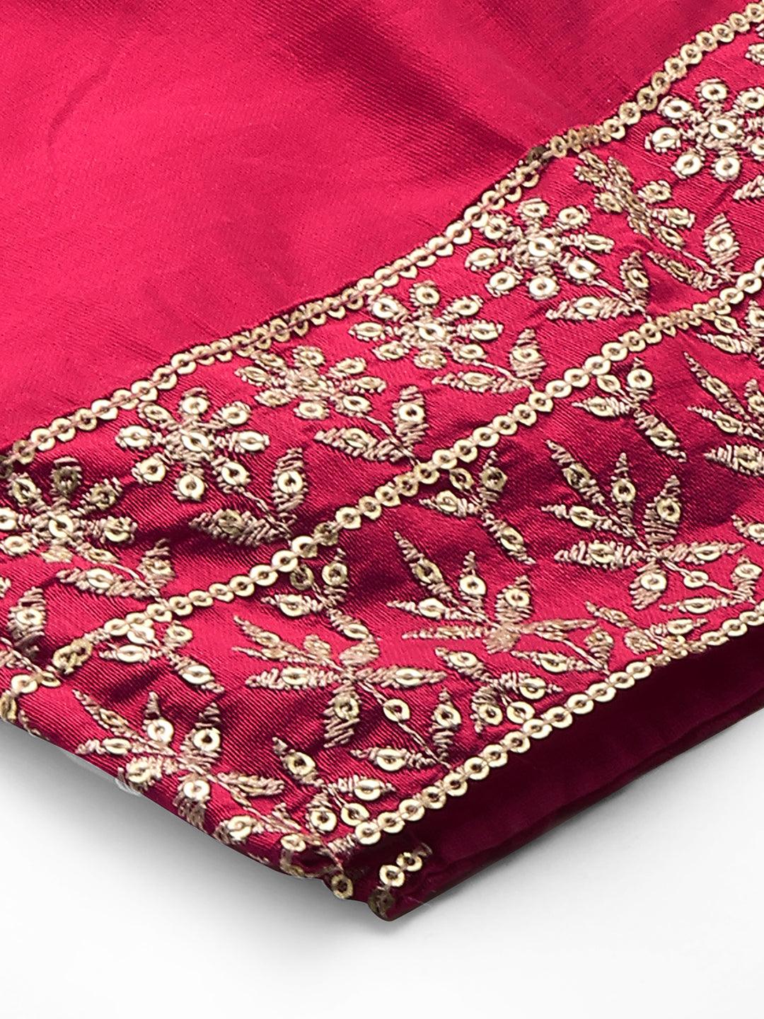 Festive Embroidered Kurta and Pant with Dupatta - Cerise Pink - Indiakreations