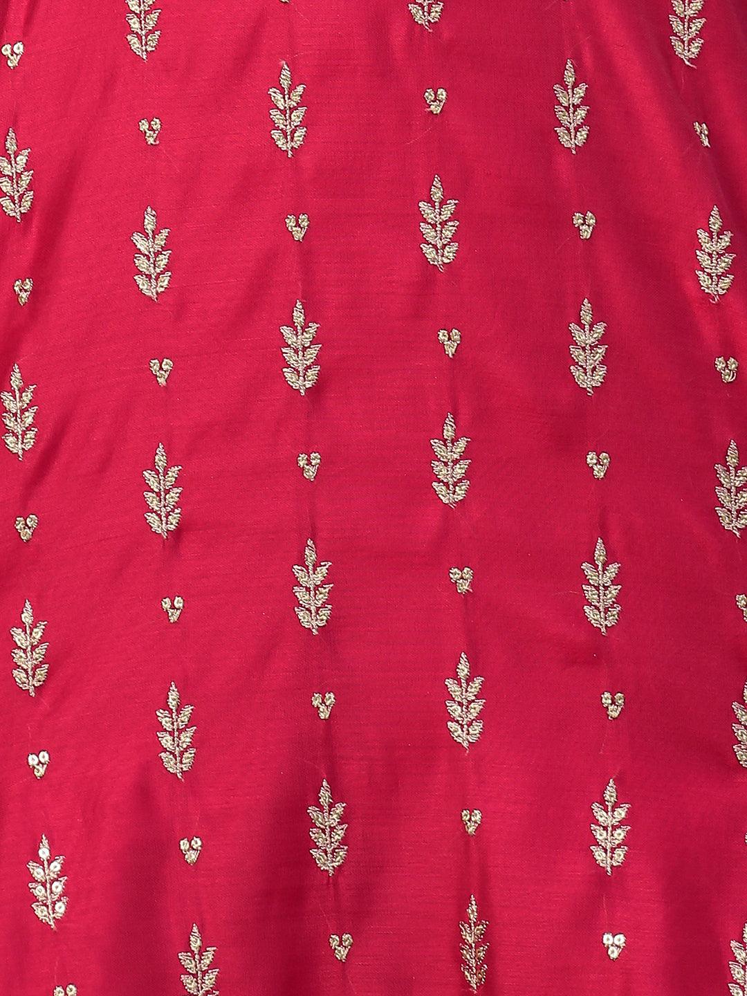 Festive Embroidered Kurta and Pant with Dupatta - Cerise Pink - Indiakreations