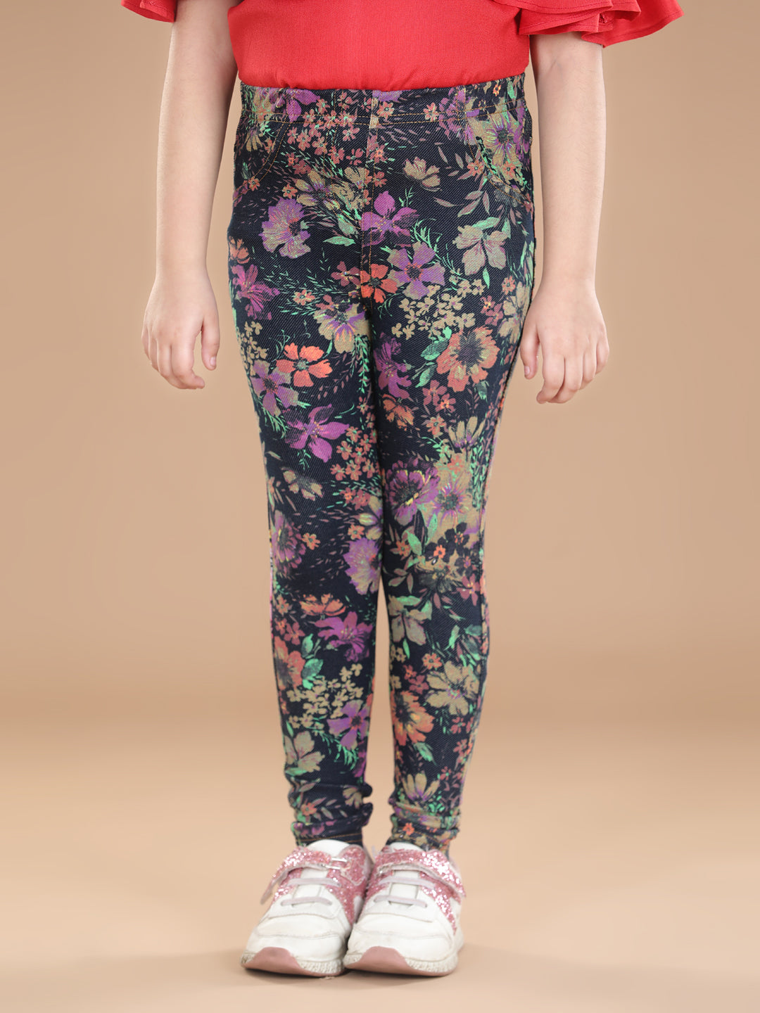 Girl's  Cotton Floral Printed Jegging - StyleStone Kid