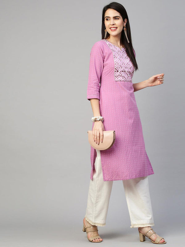 Fusion Patola Woven Straight Kurta - Lilac - Indiakreations