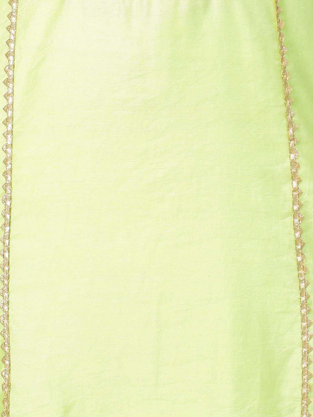 Gota Embroidered Kurta and Pant with Dupatta - Lime Green - Indiakreations