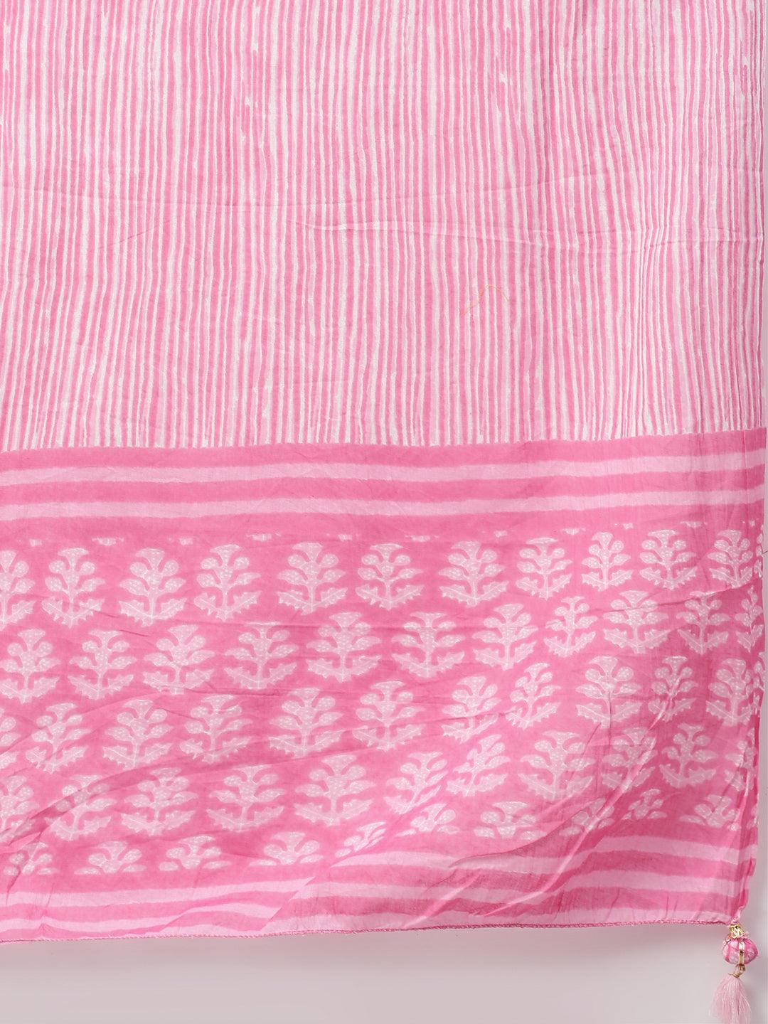 Ethnic Printed Kurta & Dupatta with Pant - Pastel Pink - Indiakreations