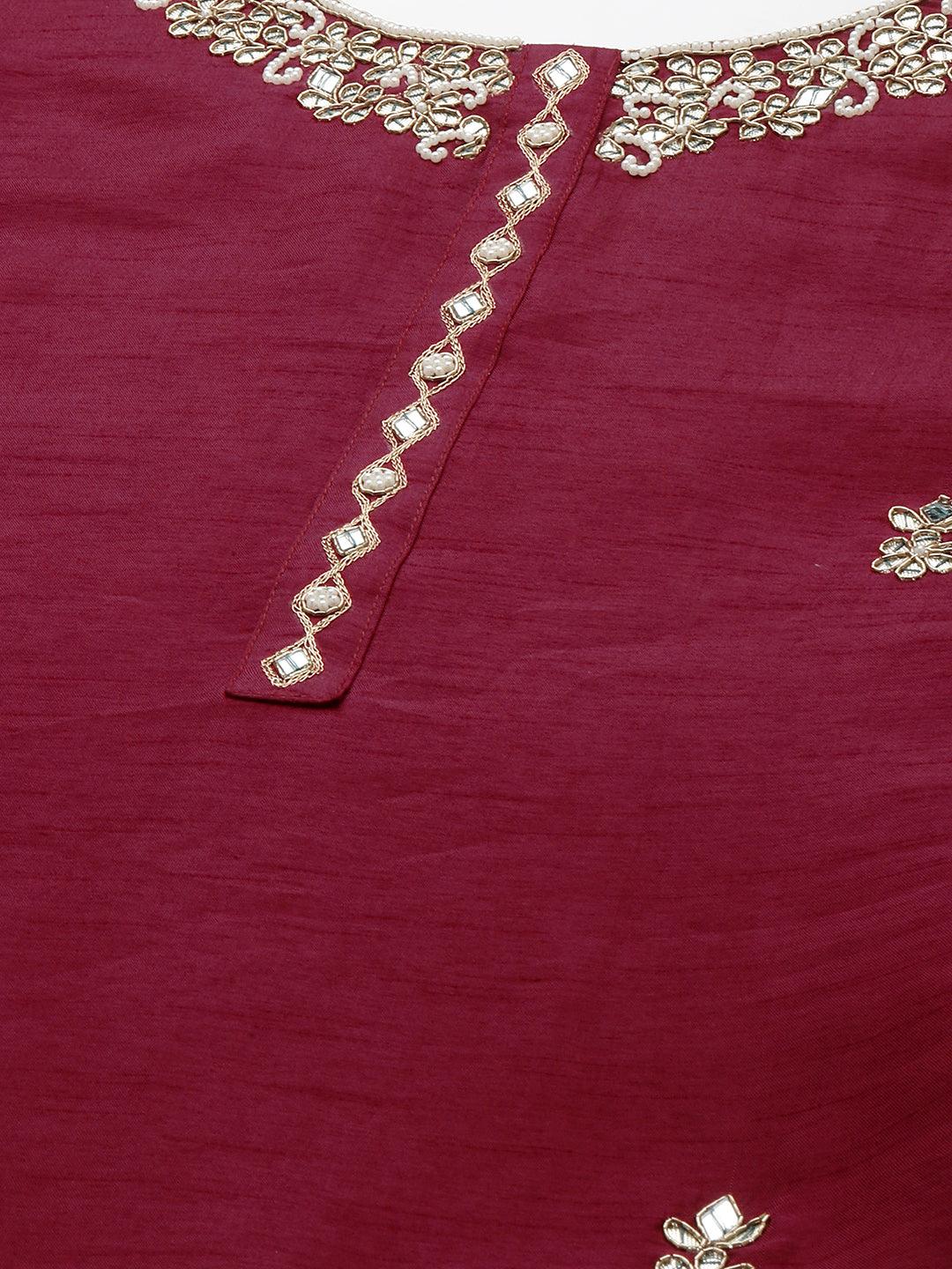 Intricately Embroidered Kurta & Dupatta with Pant - Mulberry Pink - Indiakreations