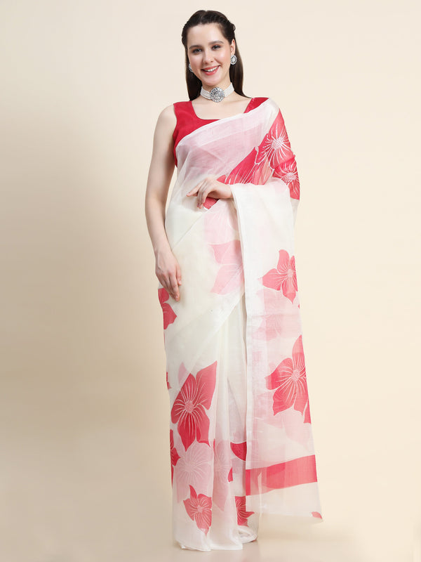 Women's PINK Color Floral Printed Saree - AVANSHEE