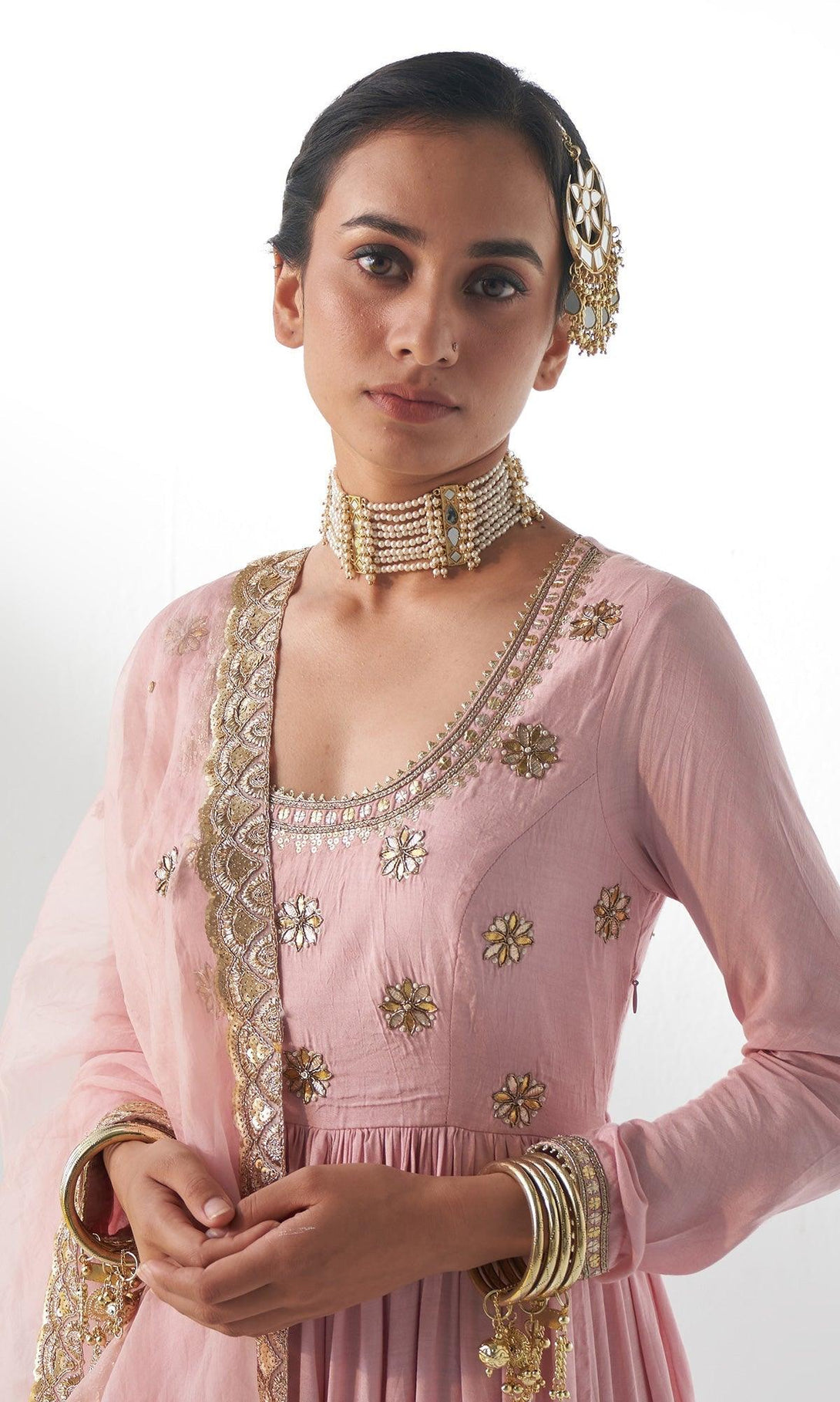 Jahanara Pink Gota Embroidered Anarkali With Chooridar and Jacket- Set of 3 - RTS - Indiakreations