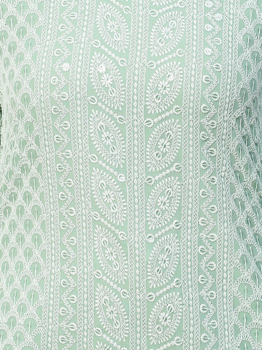 Chikankari Embroidered Straight Fit Kurta - Pastel Green - Indiakreations