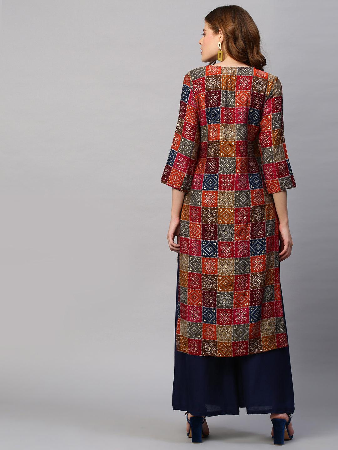 Bandhani Printed Straight Fit Kurta - Multi - Indiakreations