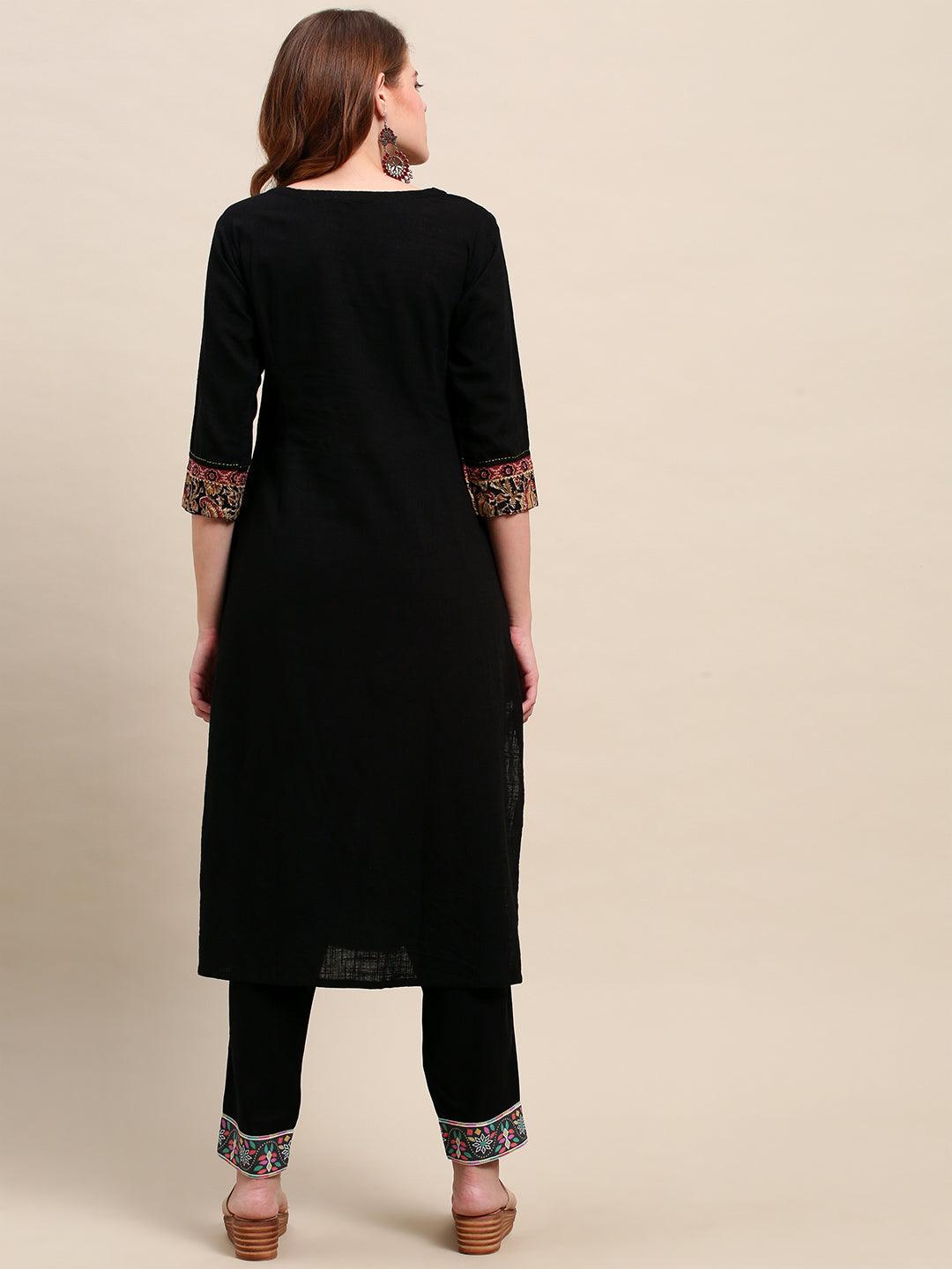 Black Solid A-Line Flared Kurta - Black - Indiakreations