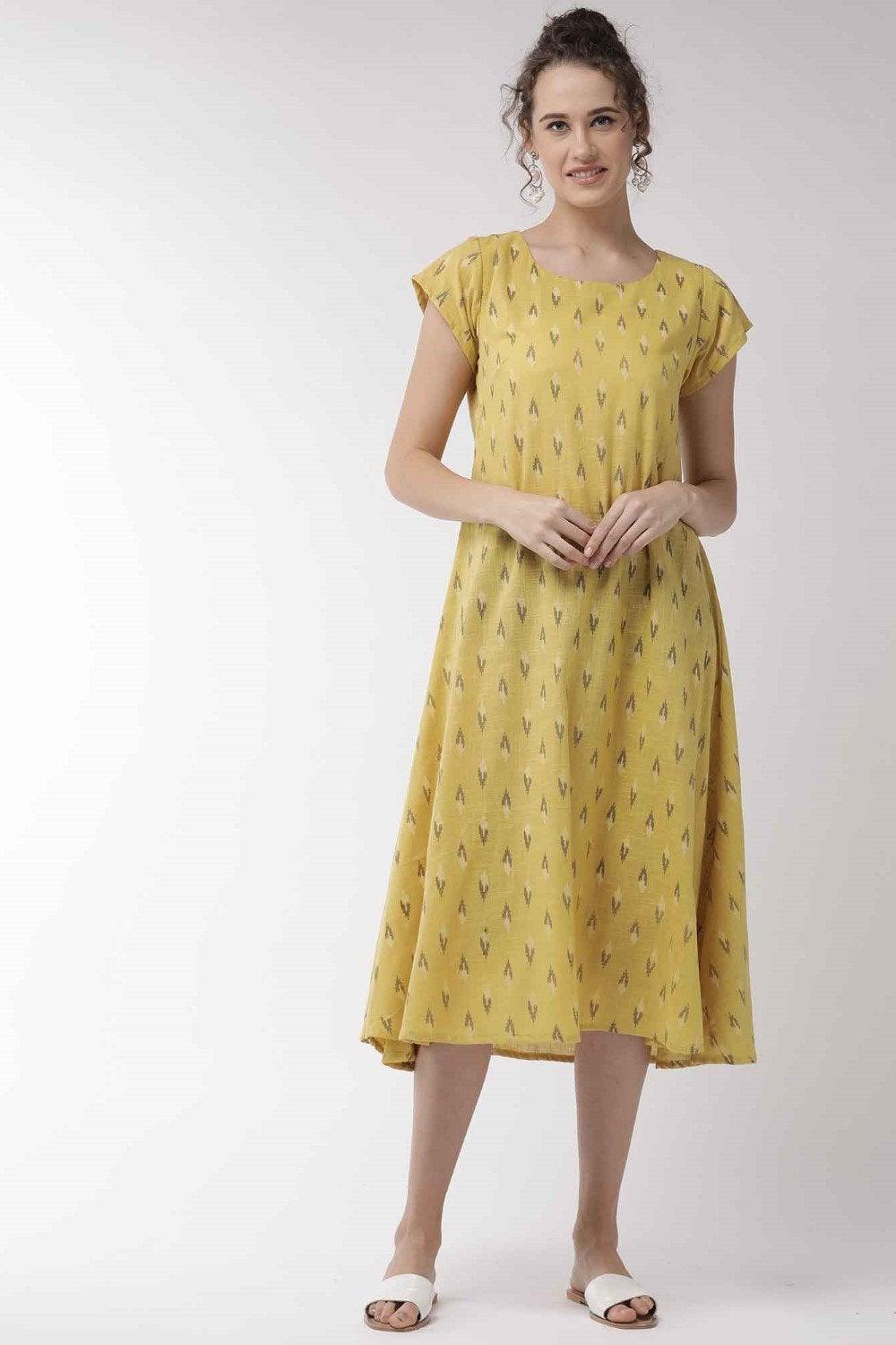 Women's Mustard Cape Sleeve Dress - InWeave - Indiakreations