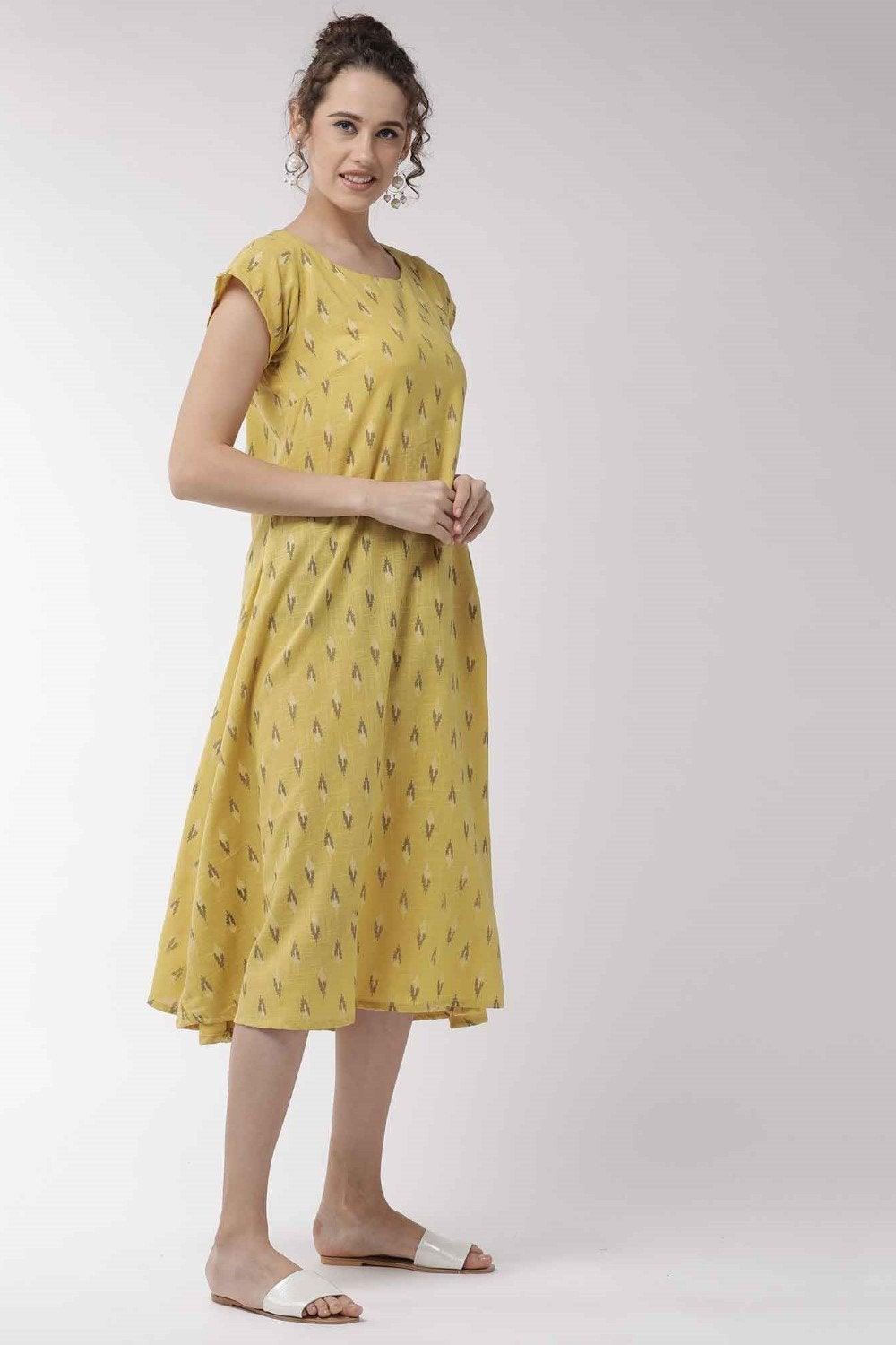 Women's Mustard Cape Sleeve Dress - InWeave - Indiakreations