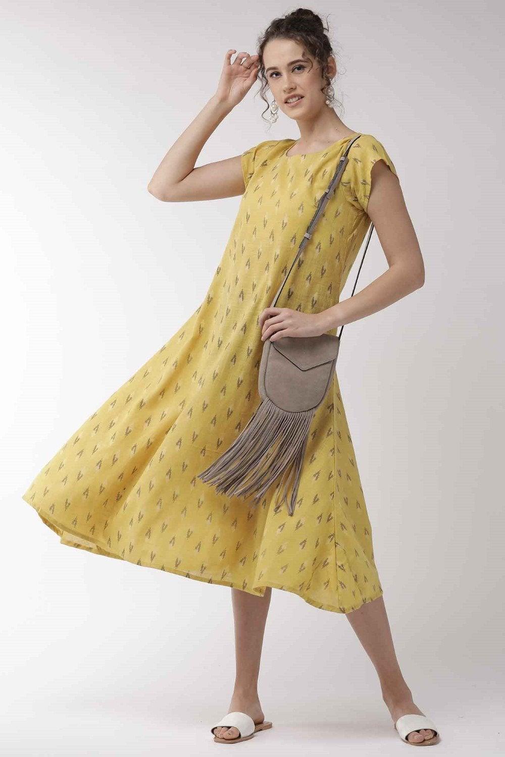 Women's Mustard Cape Sleeve Dress - InWeave - Indiakreations