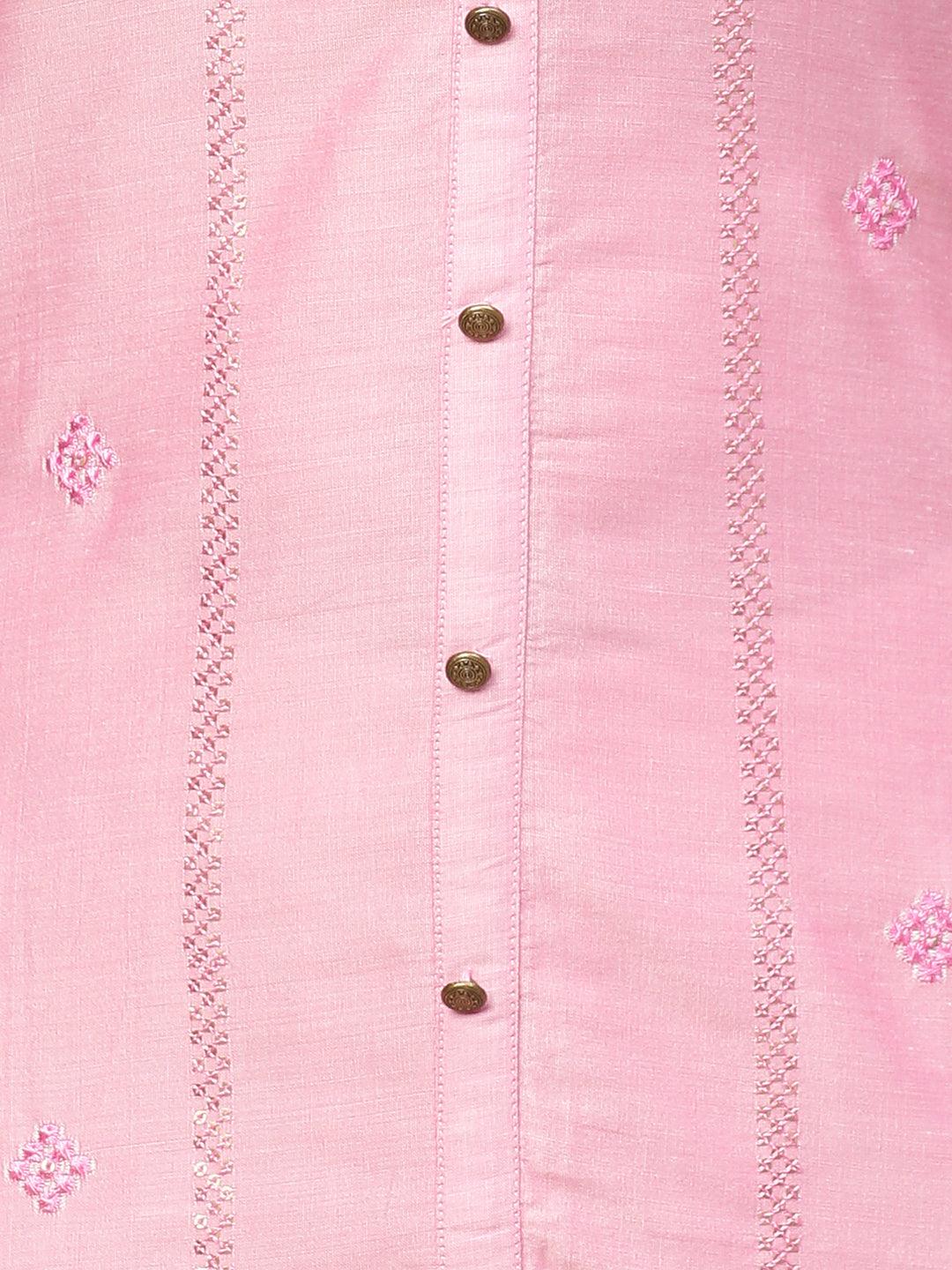 Sequin Embroidered Straight Kurta with Pants and Dupatta - Pink - Indiakreations